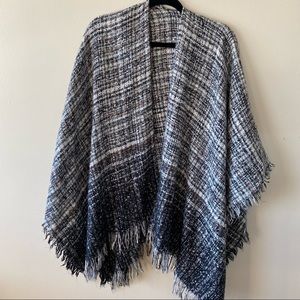 Knit Shawl with Fringe Trim